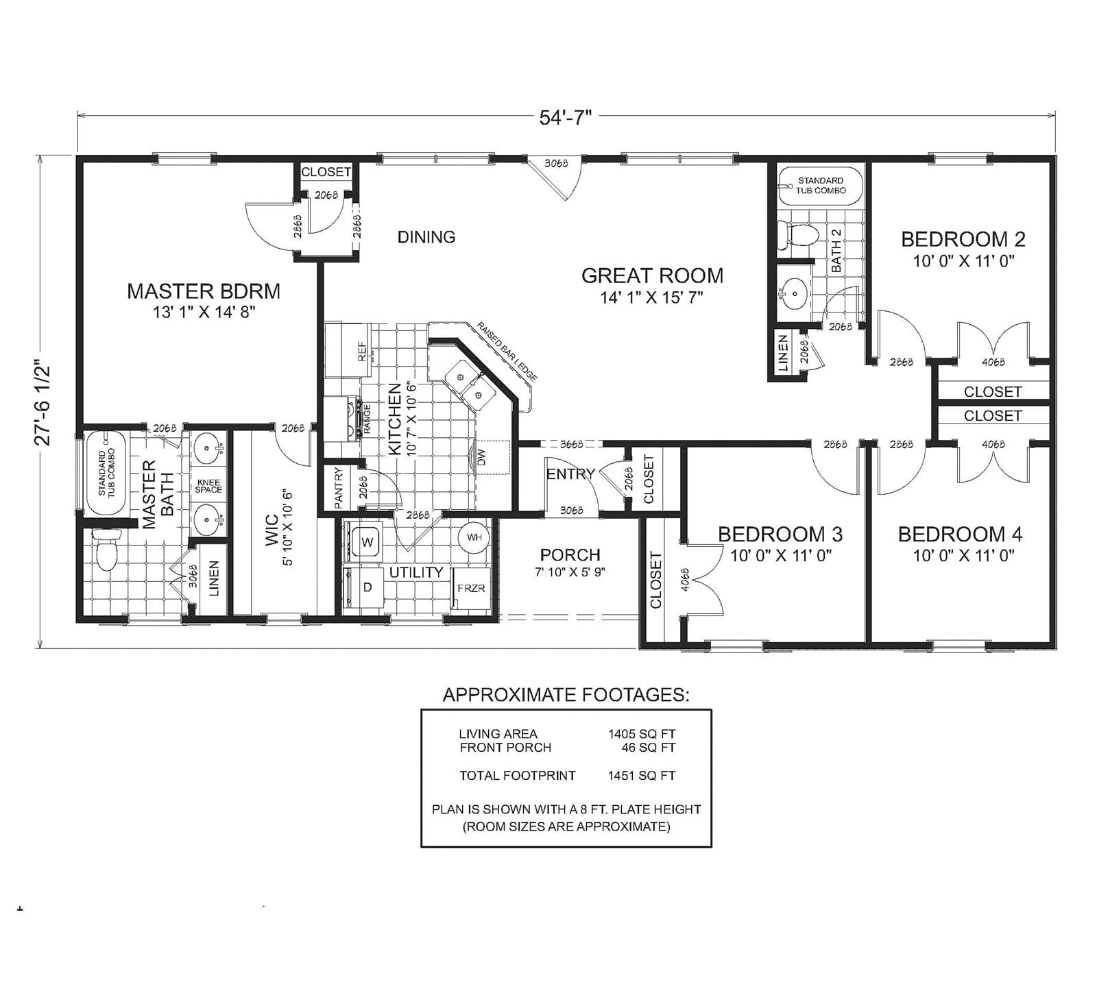 El Dorado custom home floor plan - 4 Bed / 2 Bath / 1,405 Sq Ft