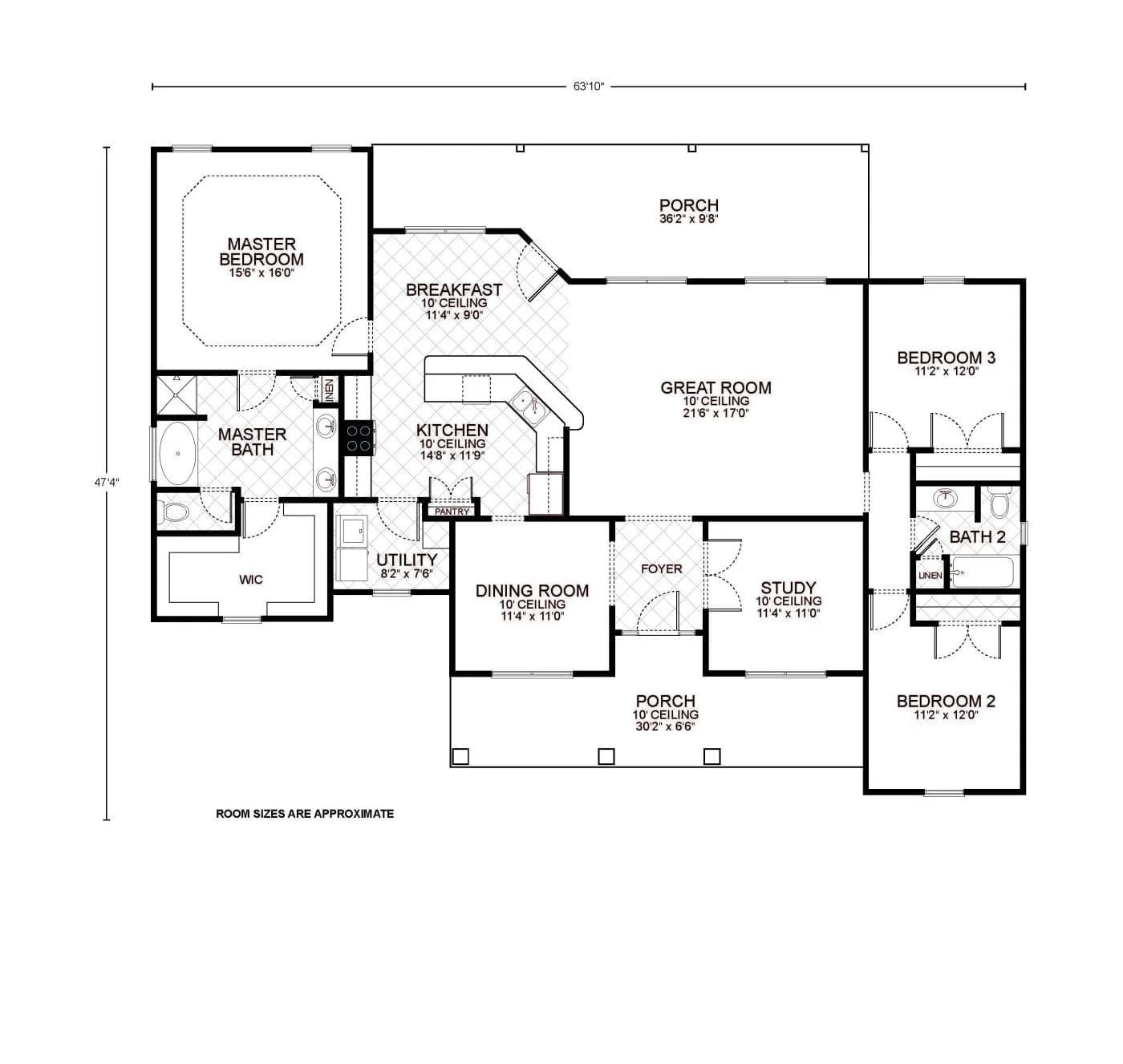 Kendall B custom home floor plan - 3 Bed / 2 Bath / 2,033 Sq Ft