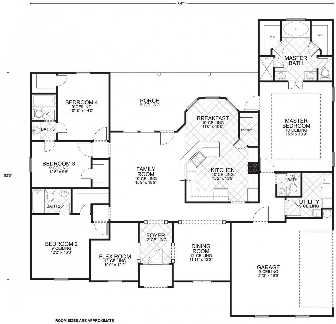 Lafayette custom home floor plan - 4 Bed / 3.5 Bath / 2,399 Sq Ft
