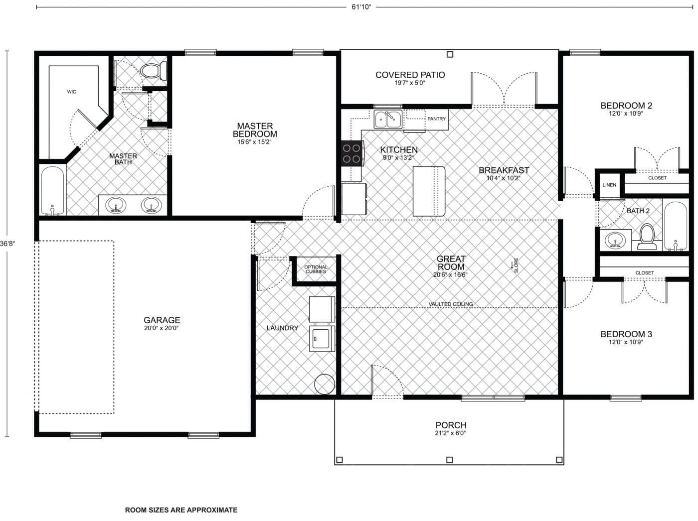 Lindale custom home floor plan - 3 Bed / 2 Bath / 1,575 Sq Ft