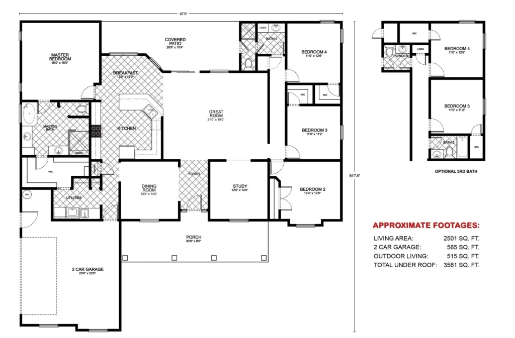 Lockhart C custom home floor plan - 4 Bed / 2 Bath / 2,501 Sq Ft