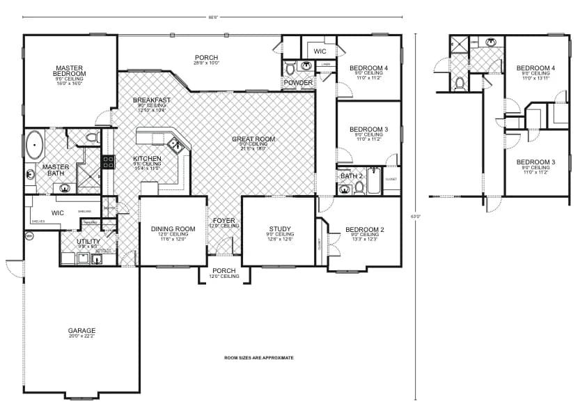 Lockhart B custom home floor plan - 4 Bed / 2 Bath / 2,427 Sq Ft