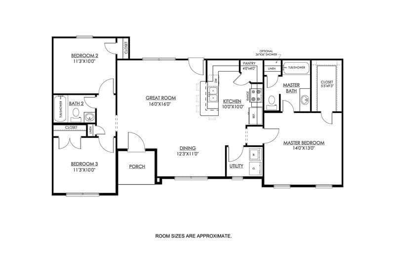 Madison custom home floor plan - 3 Bed / 2 Bath / 1,230 Sq Ft
