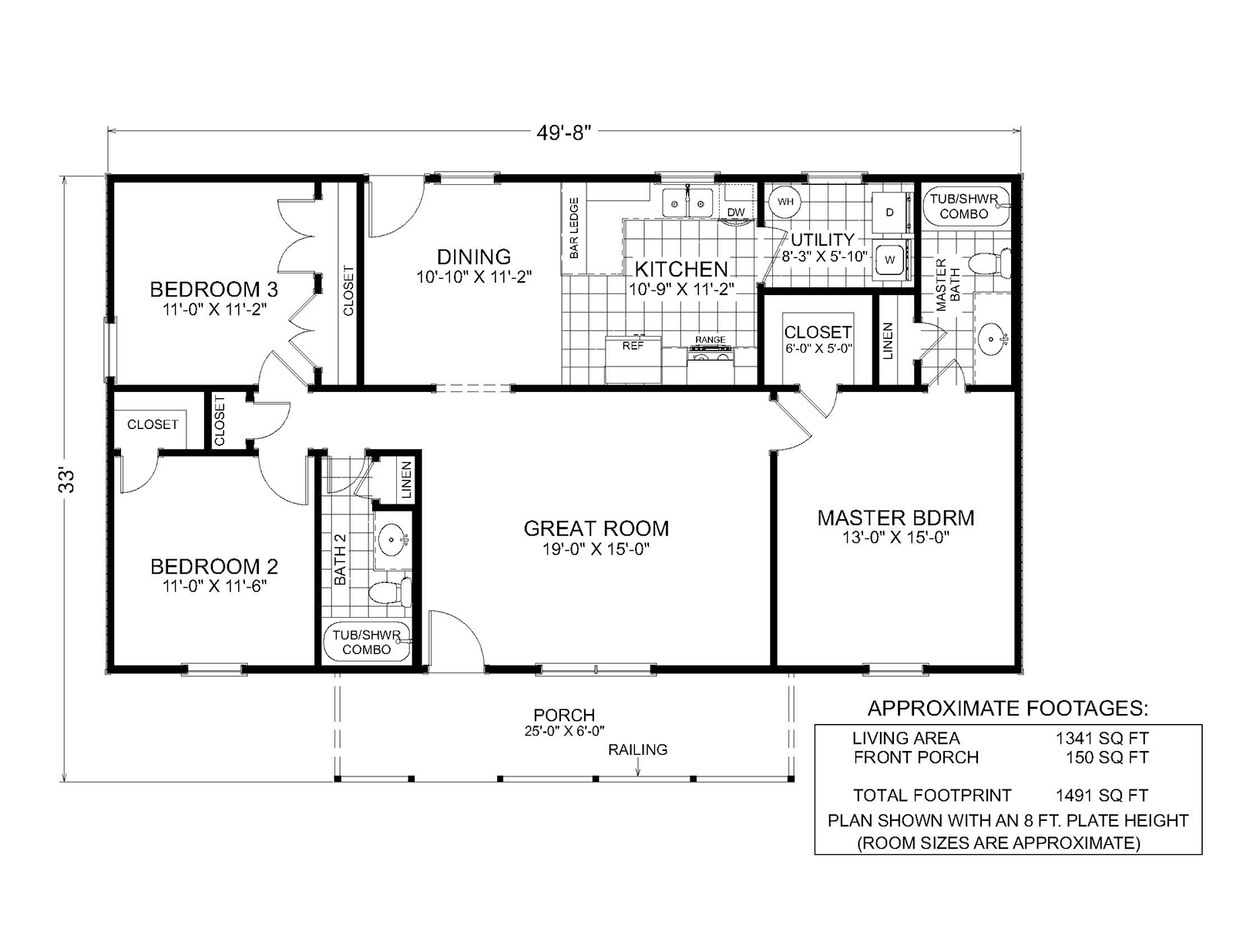 Whitley custom home floor plan - 3 Bed / 2 Bath / 1,491 Sq Ft