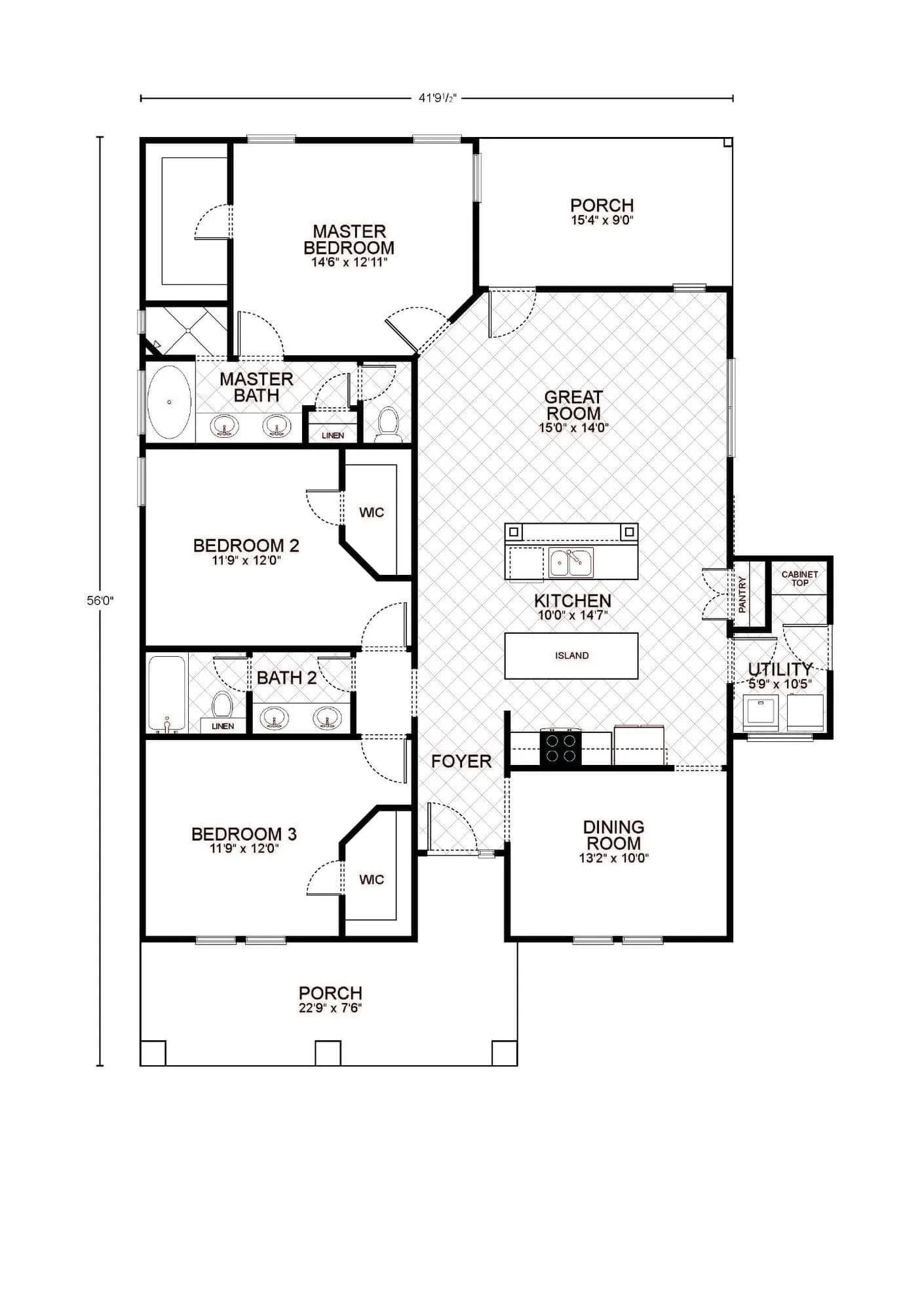 Amelia custom home floor plan - 3 Bed / 2 Bath / 1,635 Sq Ft