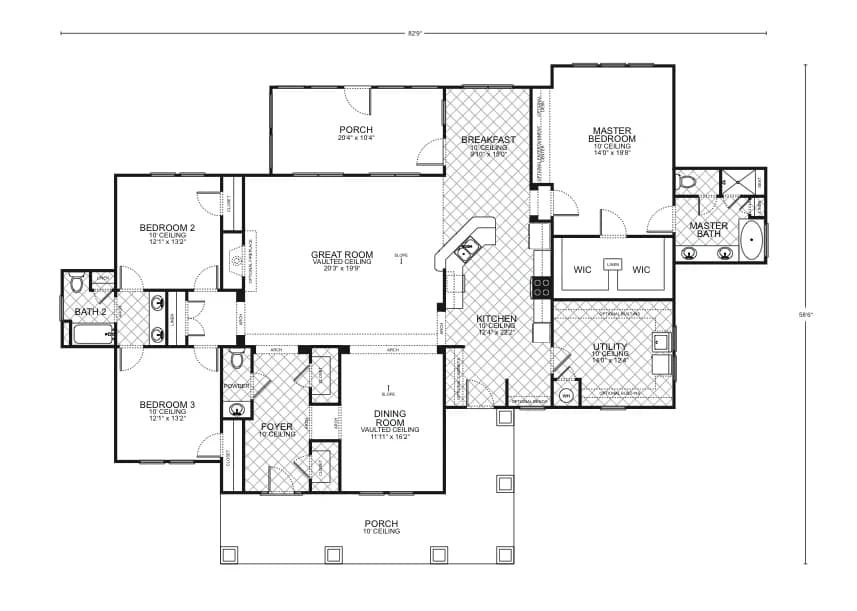 Brazos custom home floor plan - 3 Bed / 2.5 Bath / 2,648 Sq Ft