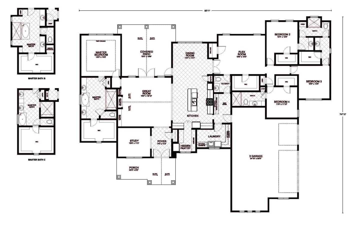 Carthage custom home floor plan - 4 Bed / 3.5 Bath / 3,467 Sq Ft