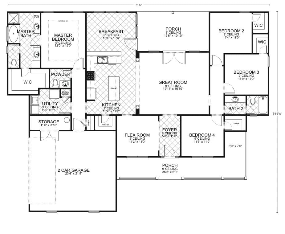 Cypress custom home floor plan - 4 Bed / 2.5 Bath / 2,194 Sq Ft