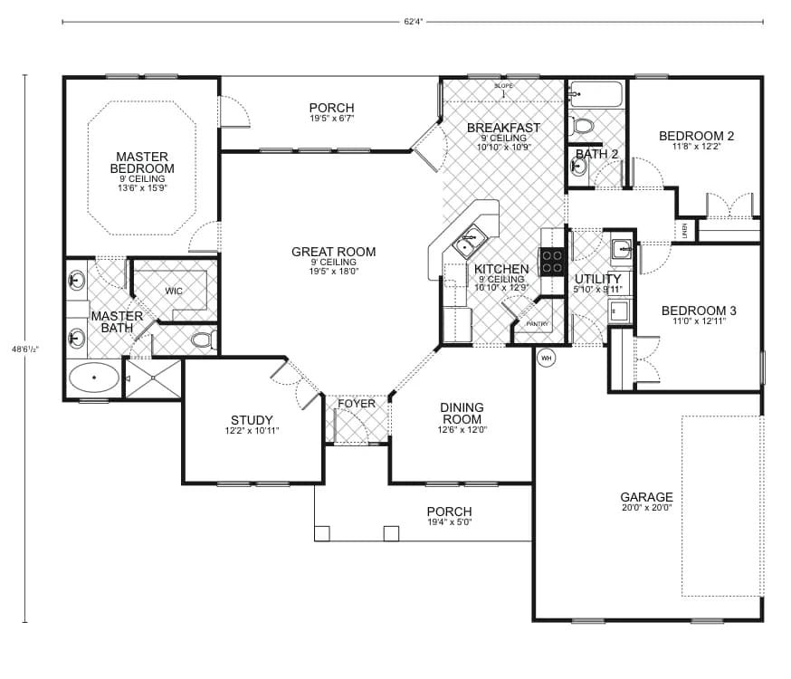 Driftwood A custom home floor plan - 3 Bed / 2 Bath / 1,853 Sq Ft