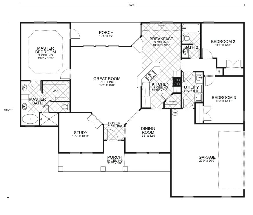 Driftwood B custom home floor plan - 3 Bed / 2 Bath / 1,853 Sq Ft