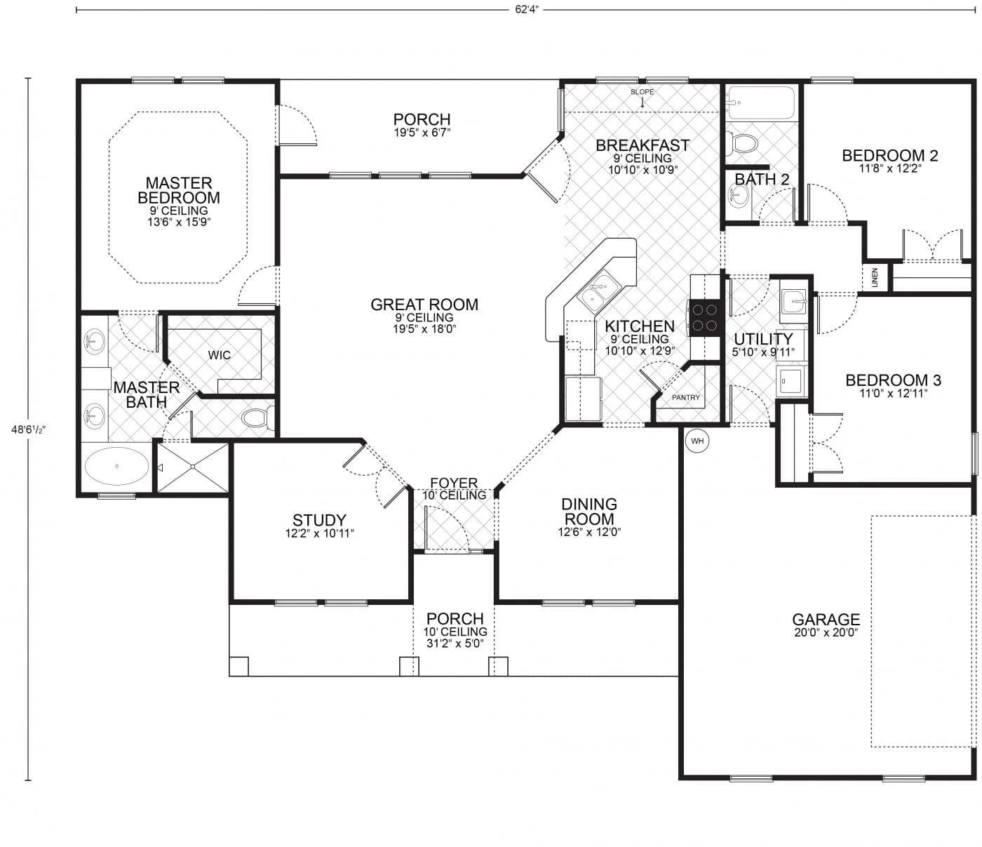 Driftwood C custom home floor plan - 3 Bed / 2 Bath / 1,853 Sq Ft
