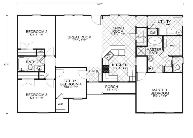 Durango custom home floor plan - 4 Bed / 2 Bath / 1,632 Sq Ft