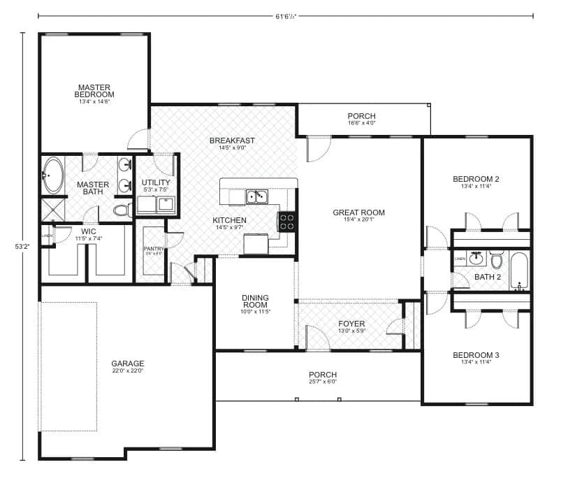 Elmwood custom home floor plan - 3 Bed / 2 Bath / 1,821 Sq Ft