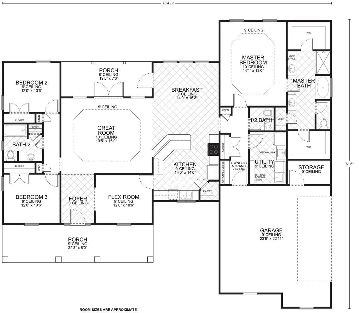 Hillcrest B custom home floor plan - 3 Bed / 2.5 Bath / 2,200 Sq Ft