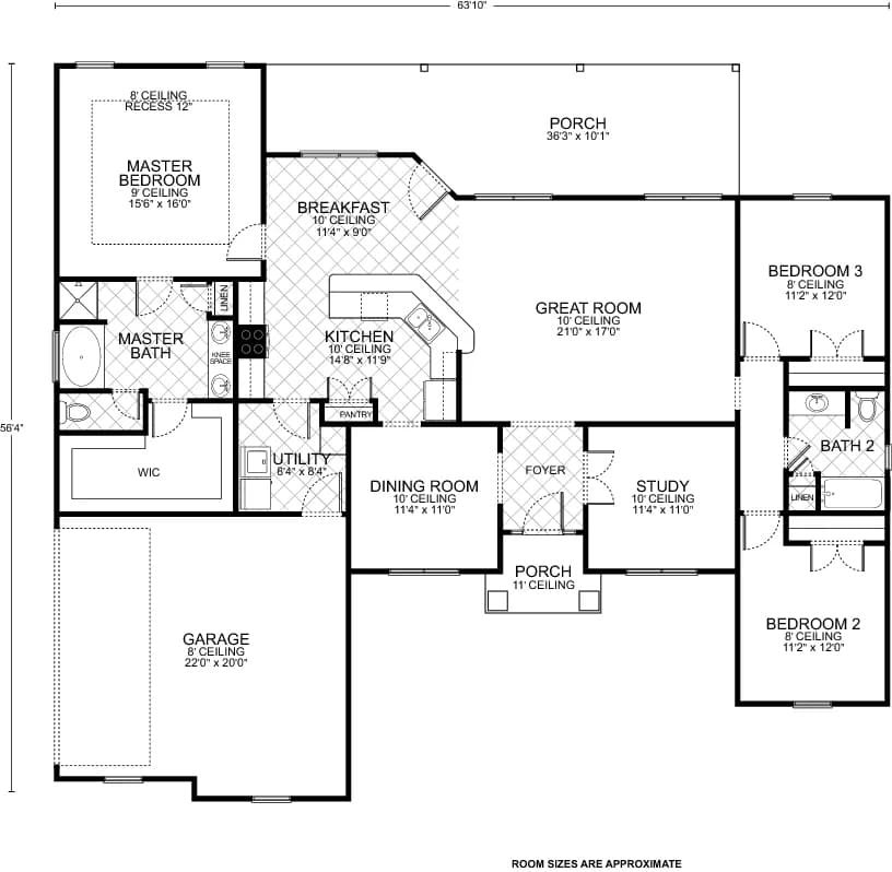 Hillsboro C custom home floor plan - 3 Bed / 2 Bath / 2,051 Sq Ft