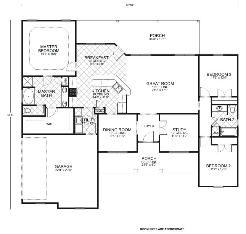Hillsboro custom home floor plan - 3 Bed / 2 Bath / 2,033 Sq Ft