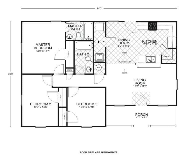 Homestead custom home floor plan - 3 Bed / 2 Bath / 1,200 Sq Ft